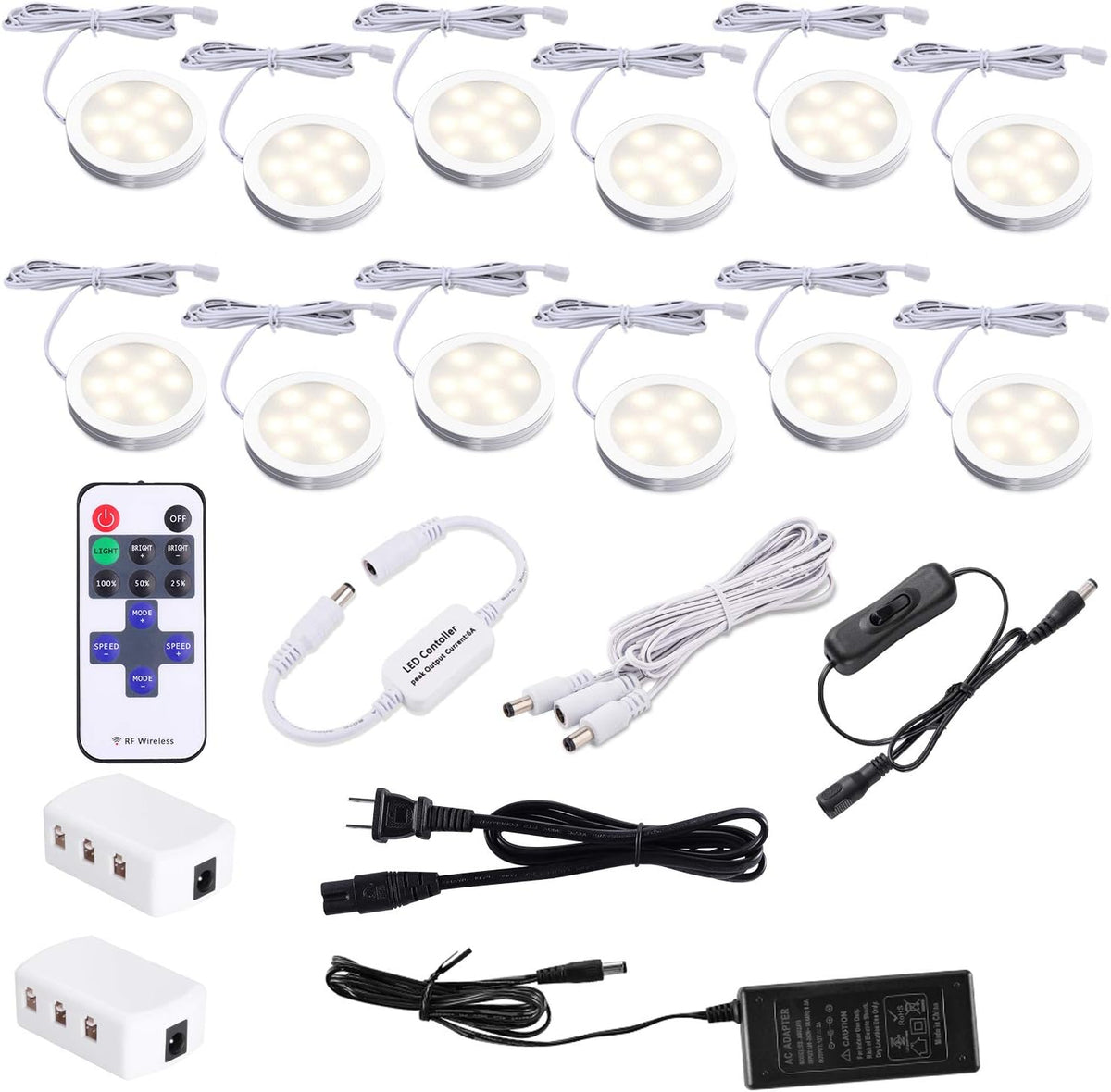 12 kit Warm White Plug in LED Puck Lights with Remote Control P382