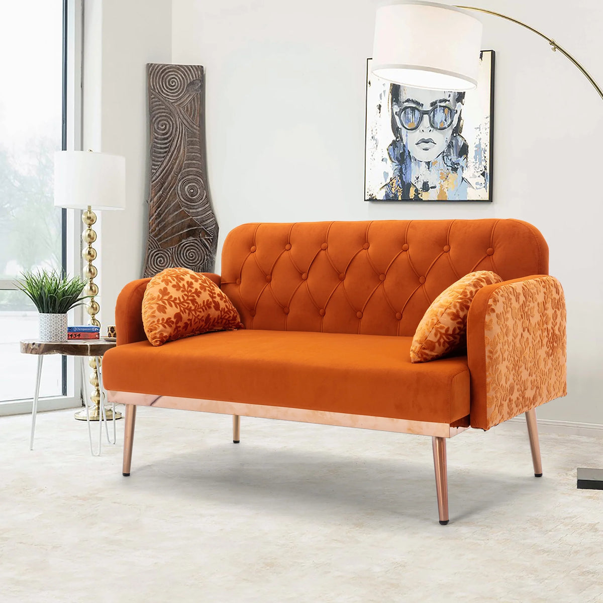 Velvet Accent Loveseat Sofa with Metal Feet K1104