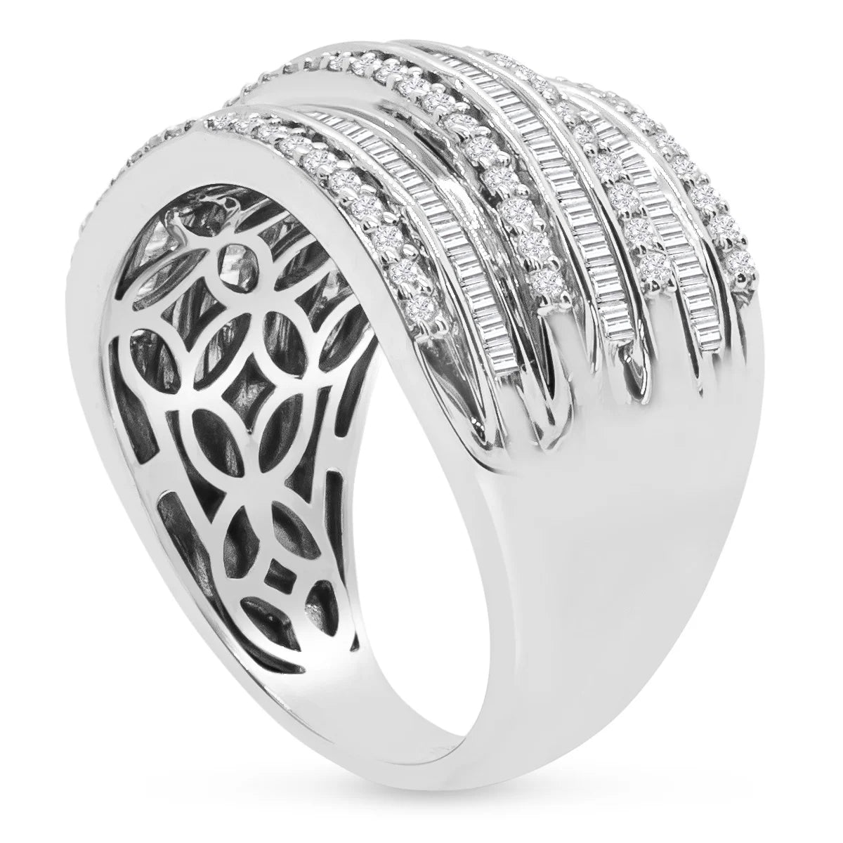 1 Carat Baguette and Round Colorless Diamond Band Ring In Sterling Silver S840690
