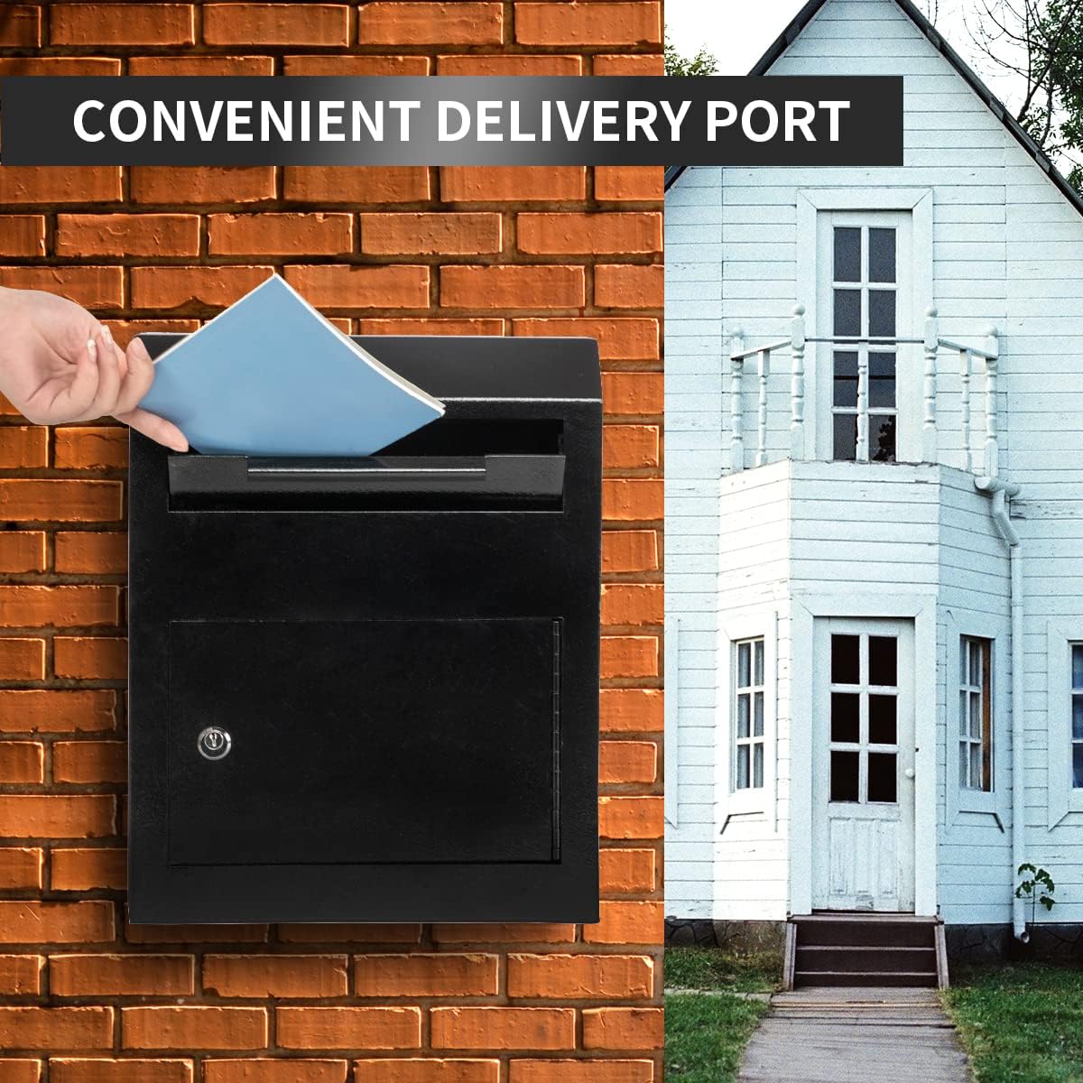 Black Rust-Proof Metal Wall Mount Mailbox with Security Locking U274646