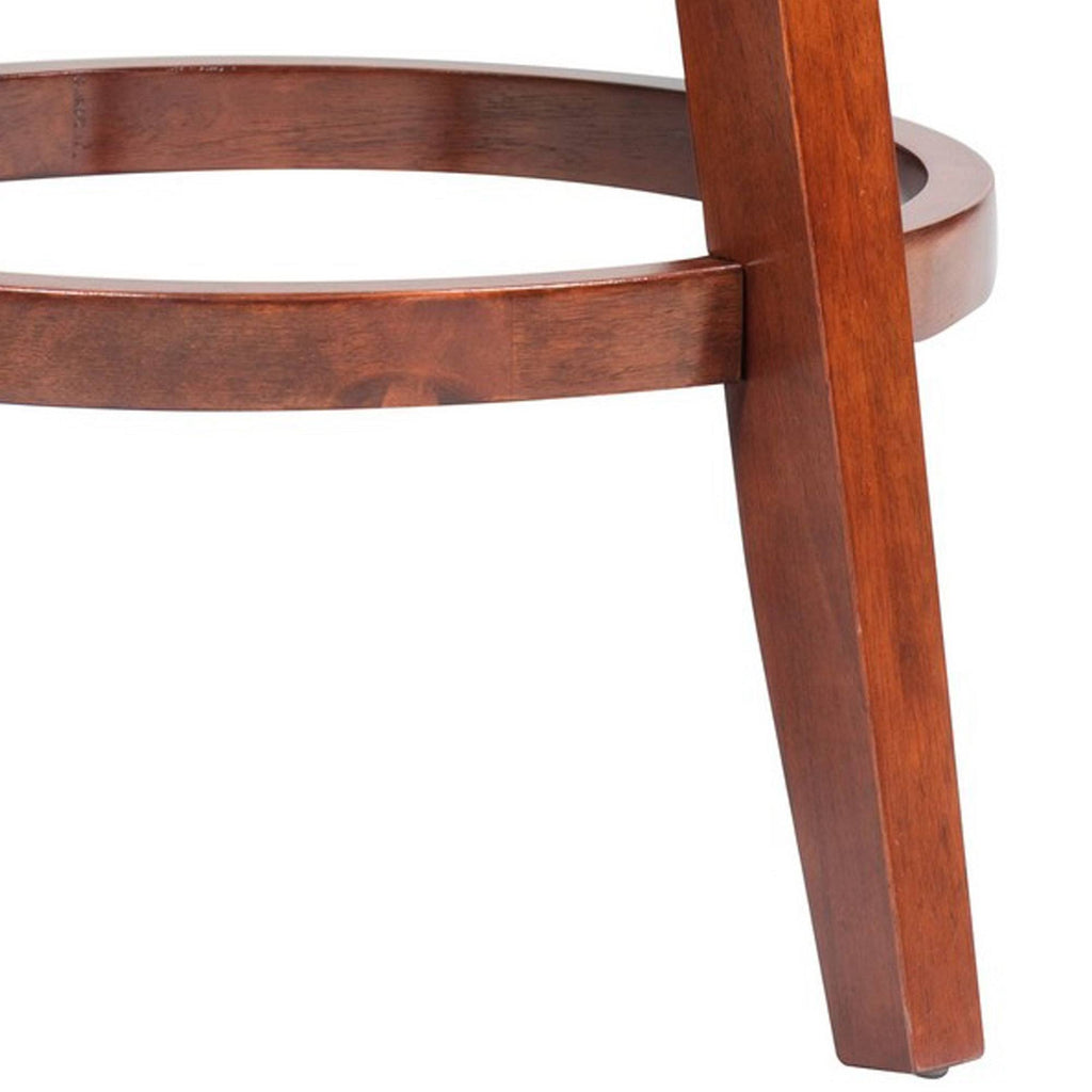 Cherry Brown Swivel Bar Stool with Curved Padded Back and Nailhead Trim N85886