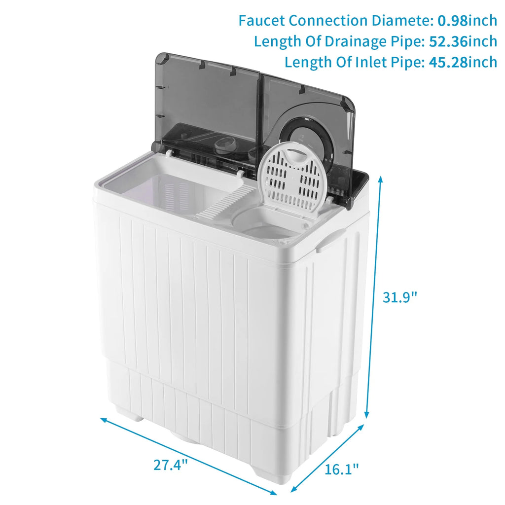 Semi-automatic Twin Tub Washing Machine with Built-in Drain Pump, White&Black W2356