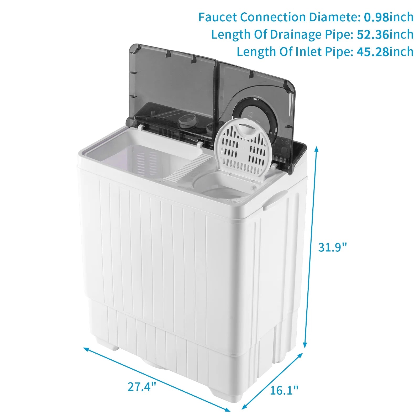 Semi-automatic Twin Tub Washing Machine with Built-in Drain Pump, White&Black W2356