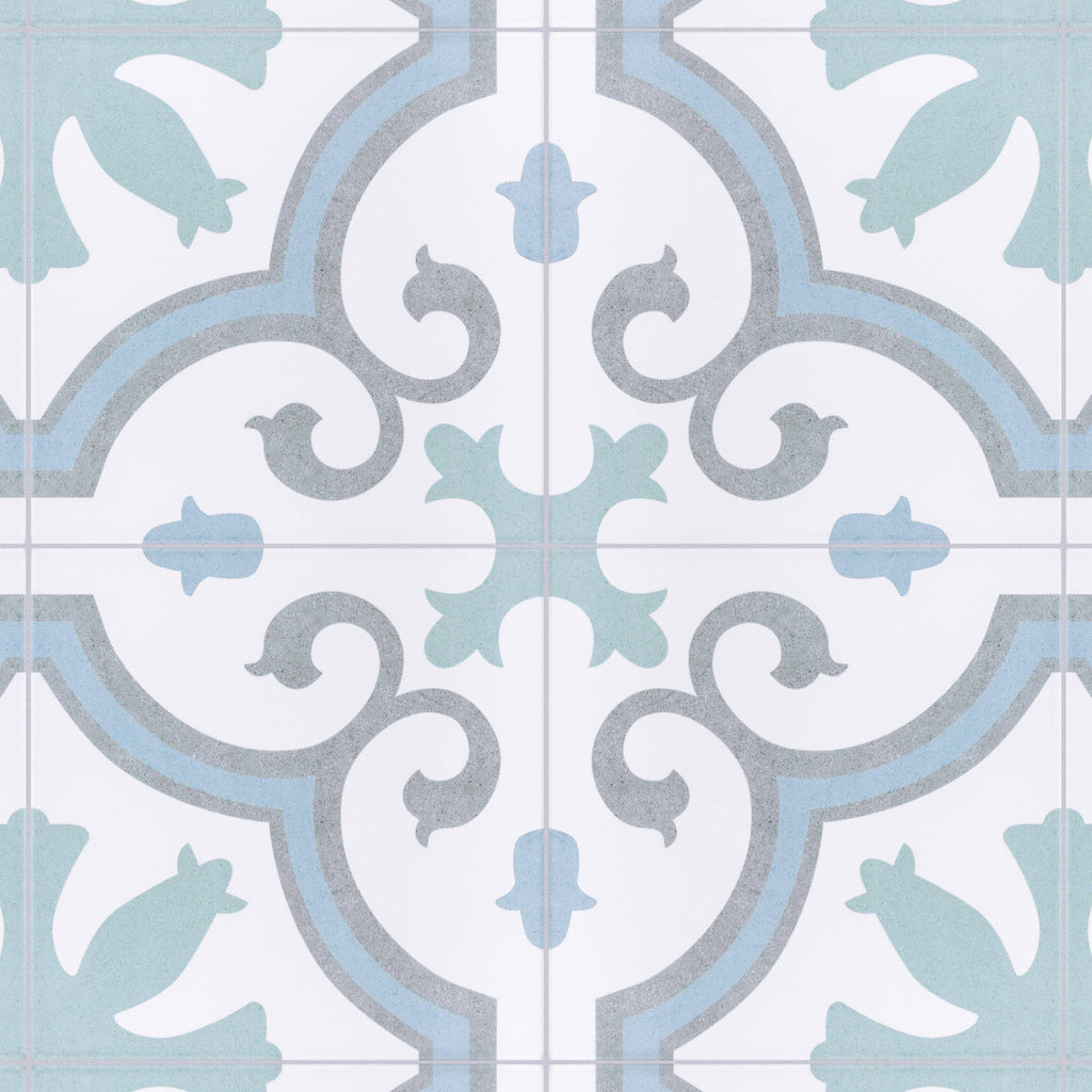 Aqua Encaustic Porcelain Floor and Wall Tile D2373