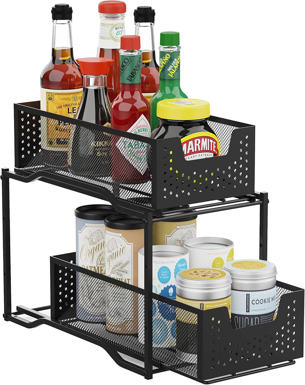 White 2-Tier Under Sink Cabinet Organizer with Sliding Storage Drawer R8327