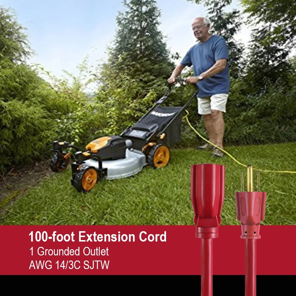 Red 100FT 14AWG 3 Prong Extension Cord U2917