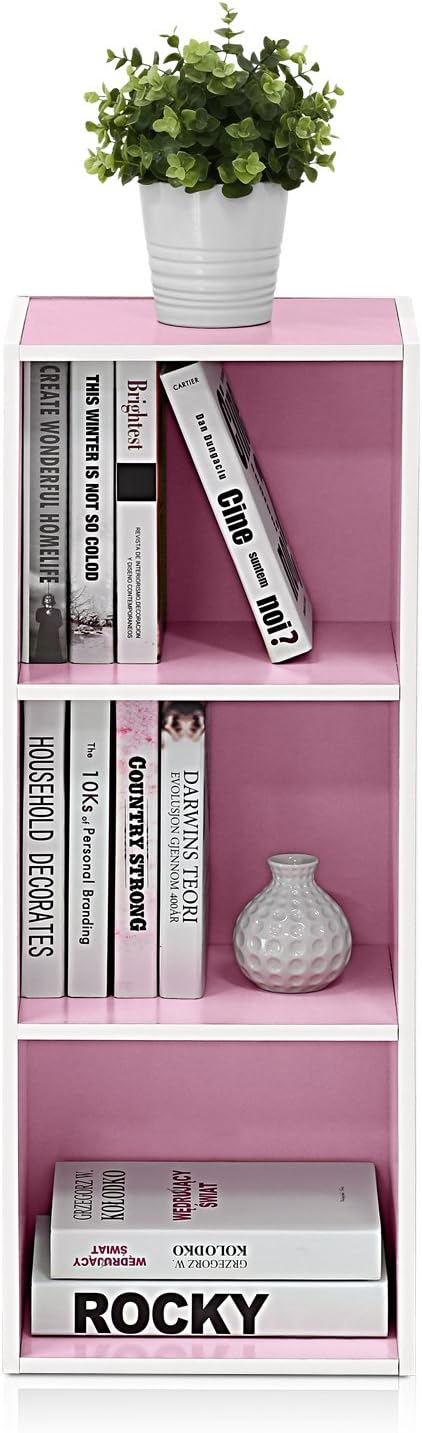 White/Pink 3-Tier Open Shelf Bookcase P990