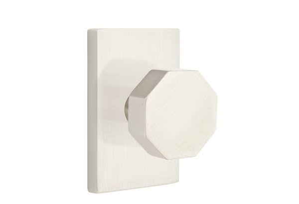 Octagon Knob Passage with Modern Rectangular Rose Satin Nickel Finish N9355