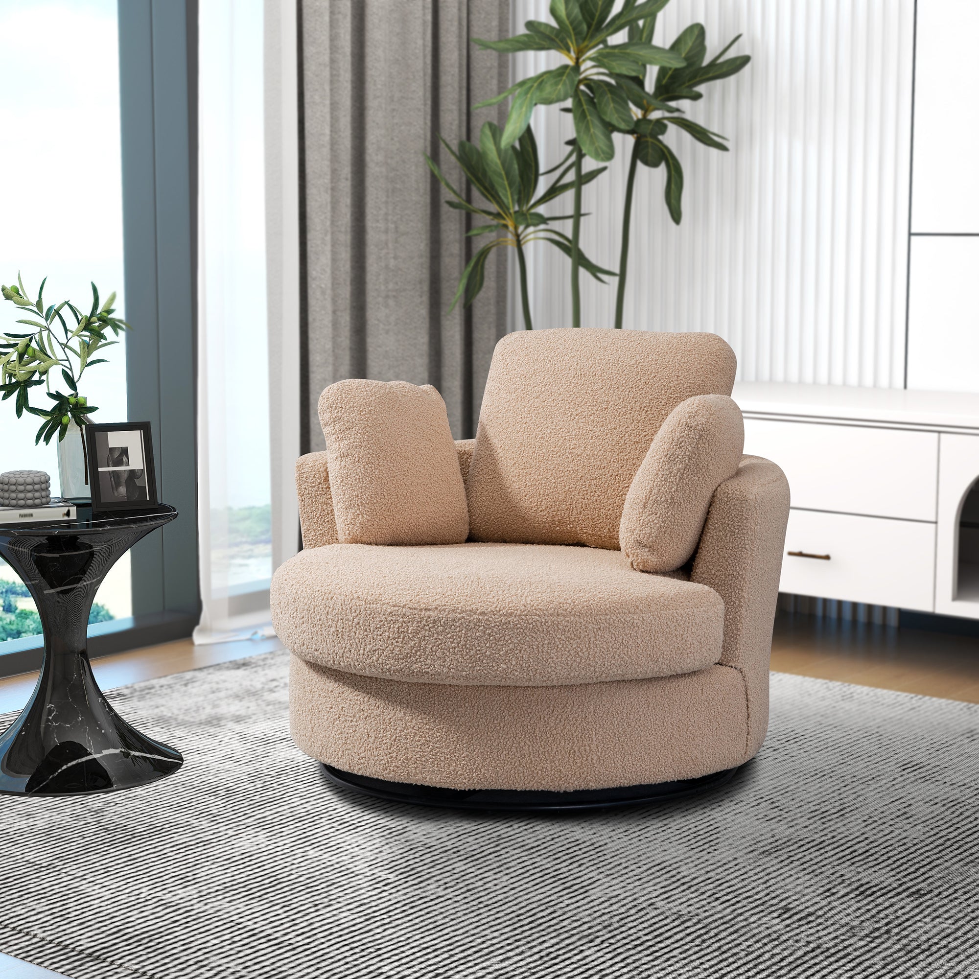 Light Camel Swivel Barrel Chair with 3 Pillows U994