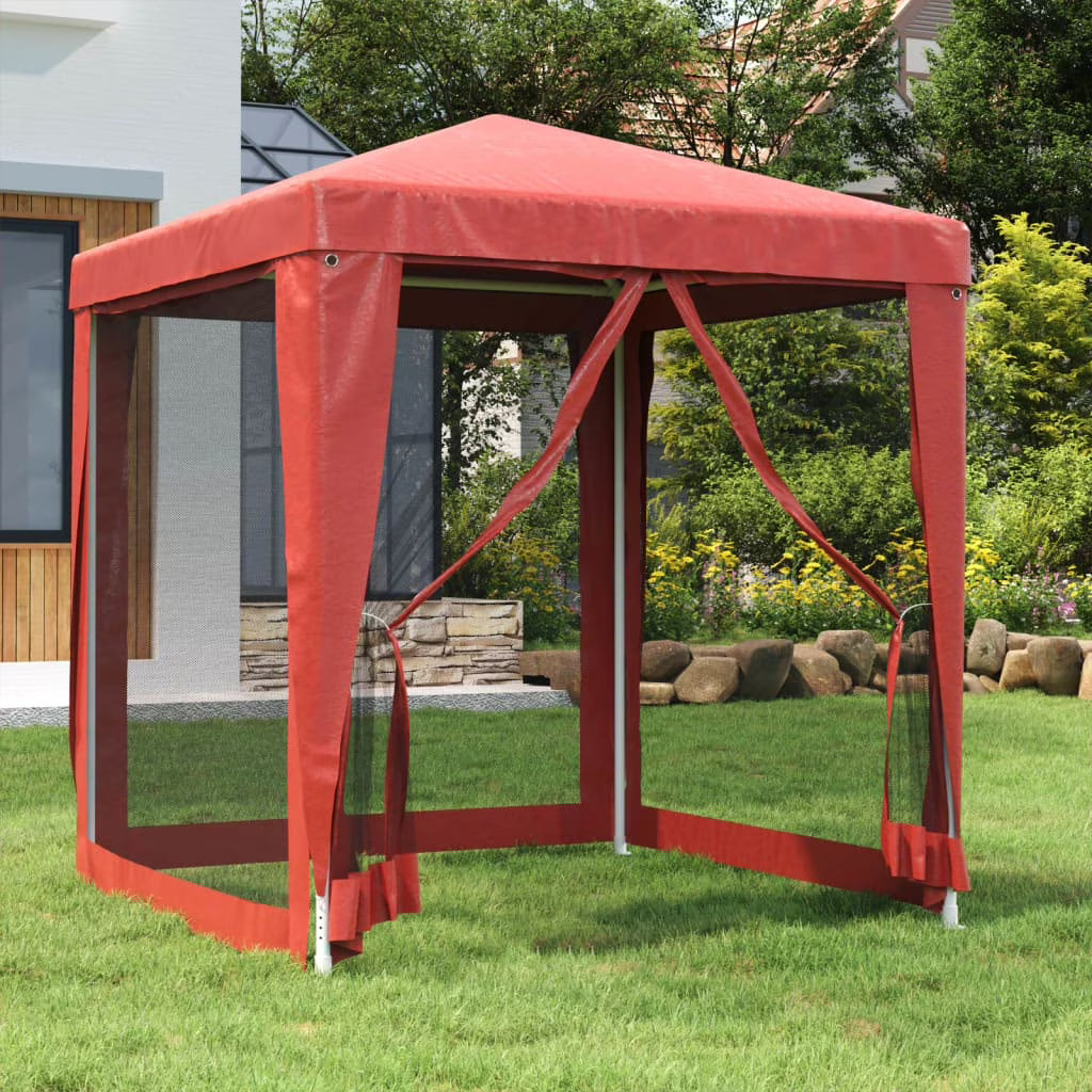 Red Party Tent with 4 Mesh Sidewalls 6.6'x6.6' HDPE G829057