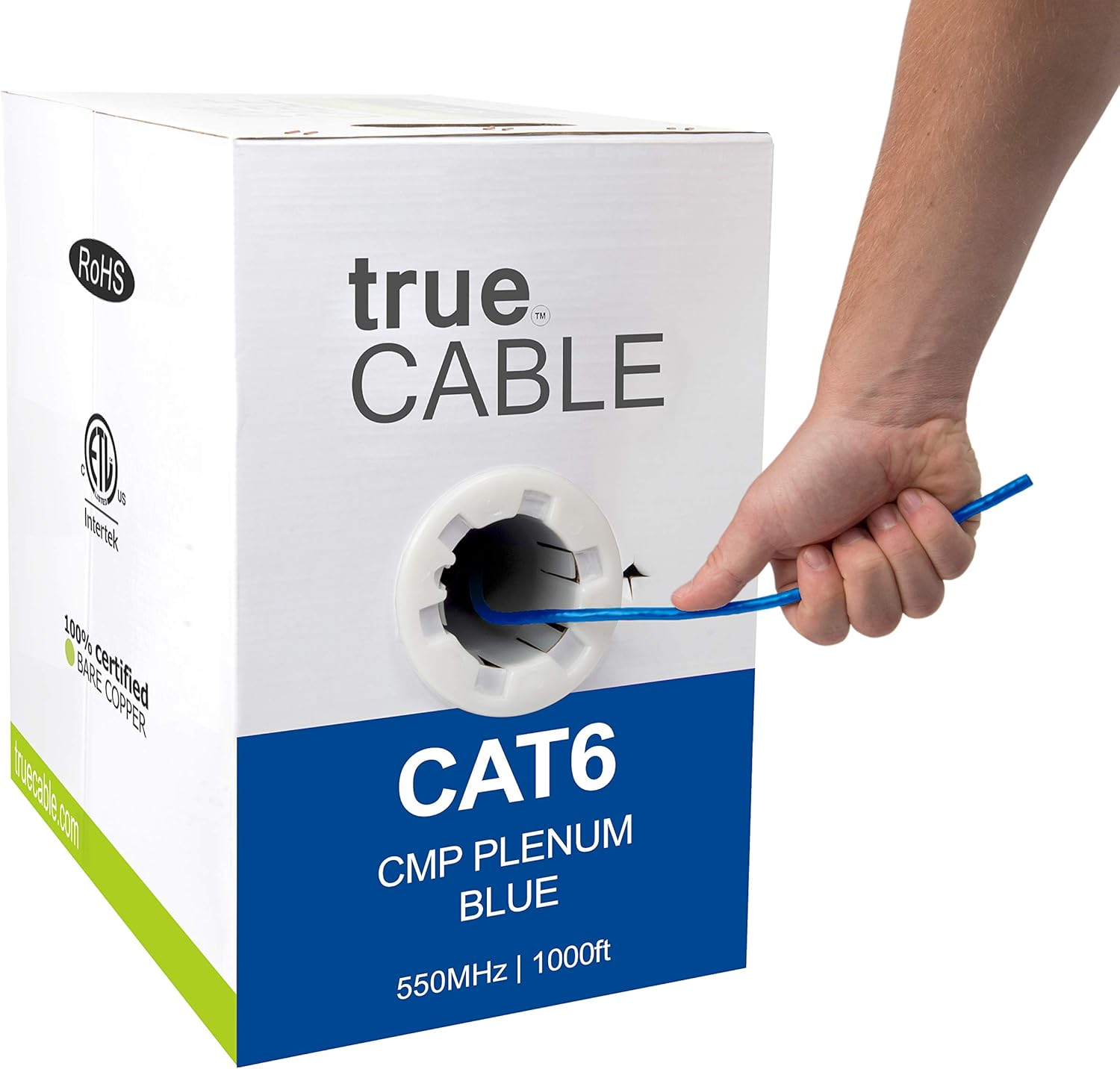 Cat6 Plenum 1000ft Green 23AWG 4 Pair Solid Bare Copper Bulk Ethernet Cable R9293