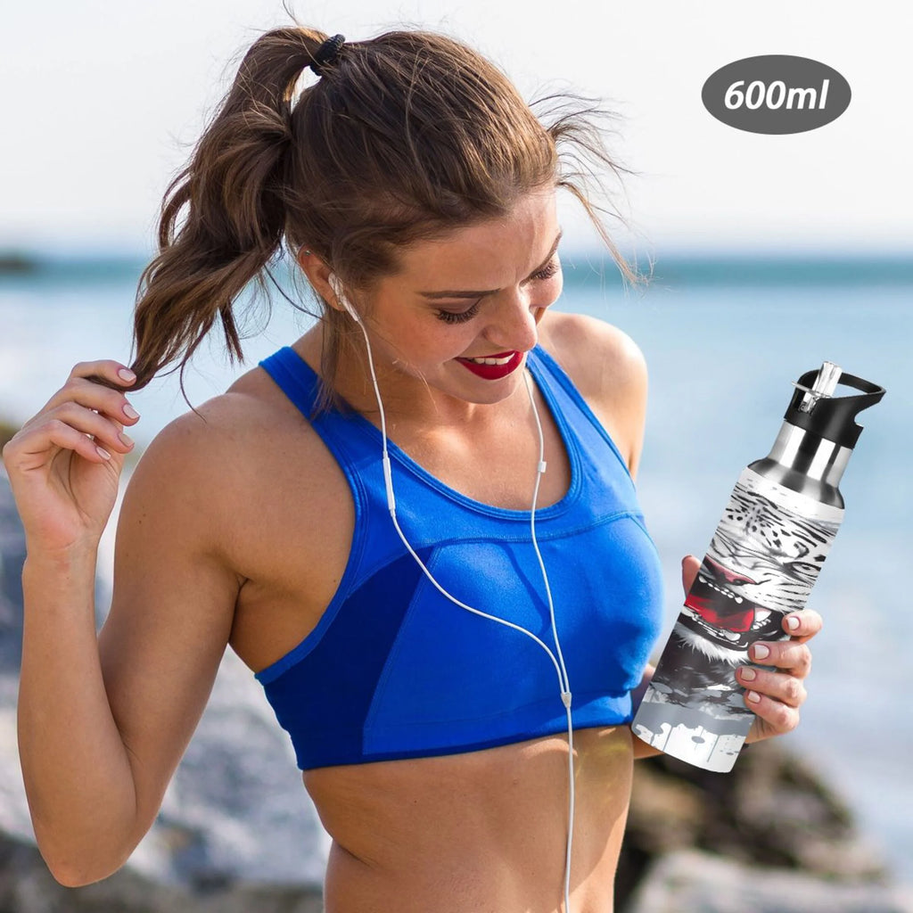 Black and White Stainless Steel Insulated Water Bottle with Straw Lid I9207