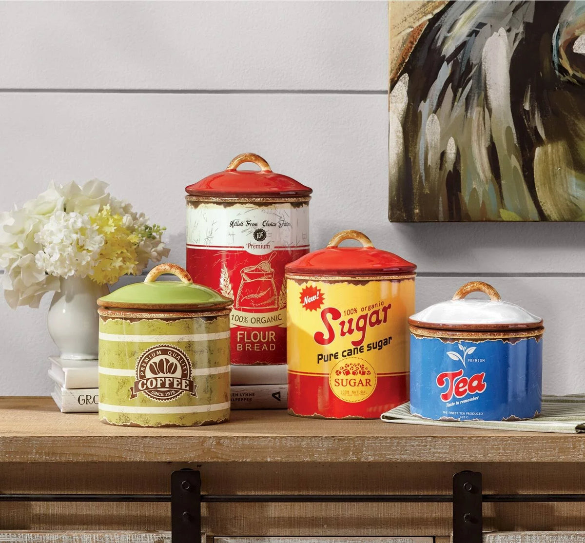 Red Ceramic Canisters Set of 4 Q515