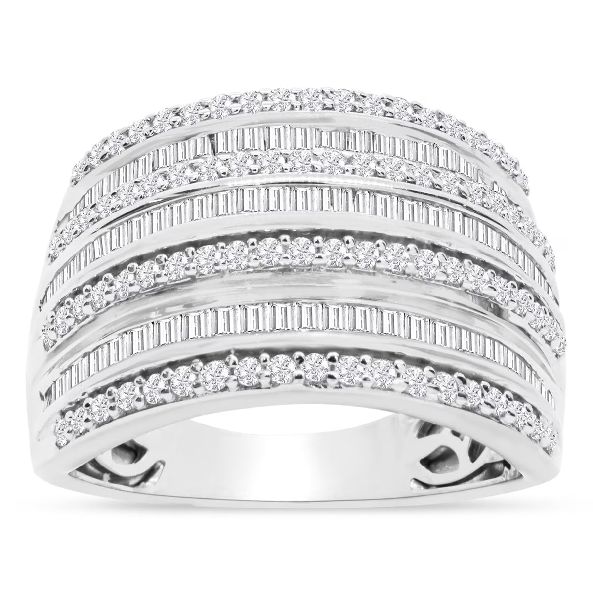 1 Carat Baguette and Round Colorless Diamond Band Ring In Sterling Silver S840690