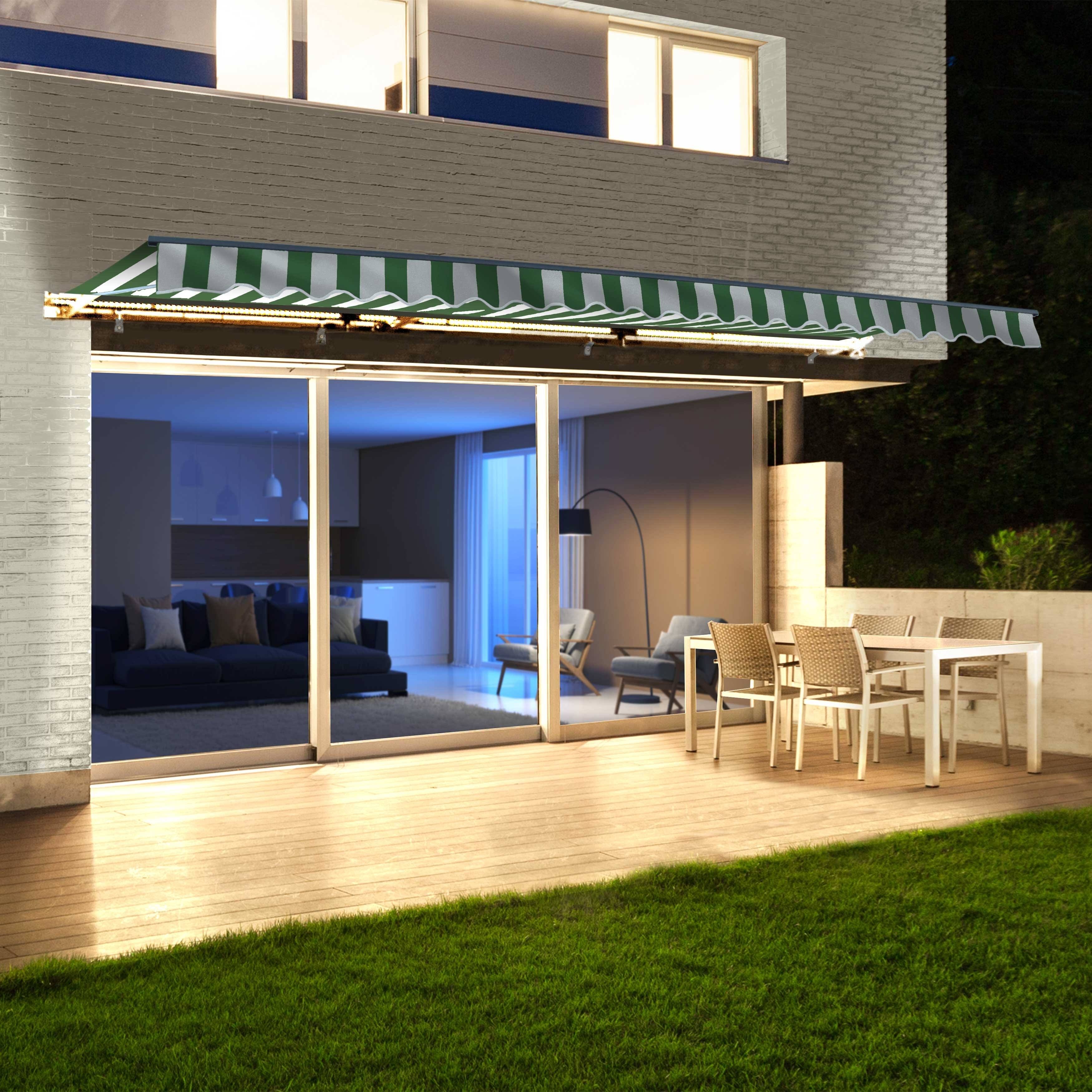 Motorized LED Half Cassette Retractable Awning 10 x 8 Feet Green/White J664083