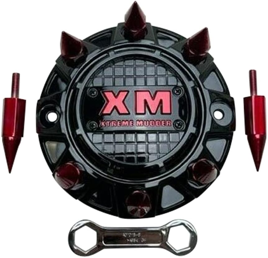 Pack of 2 Gloss Black Red Spikes Wheel Center Cap W192380