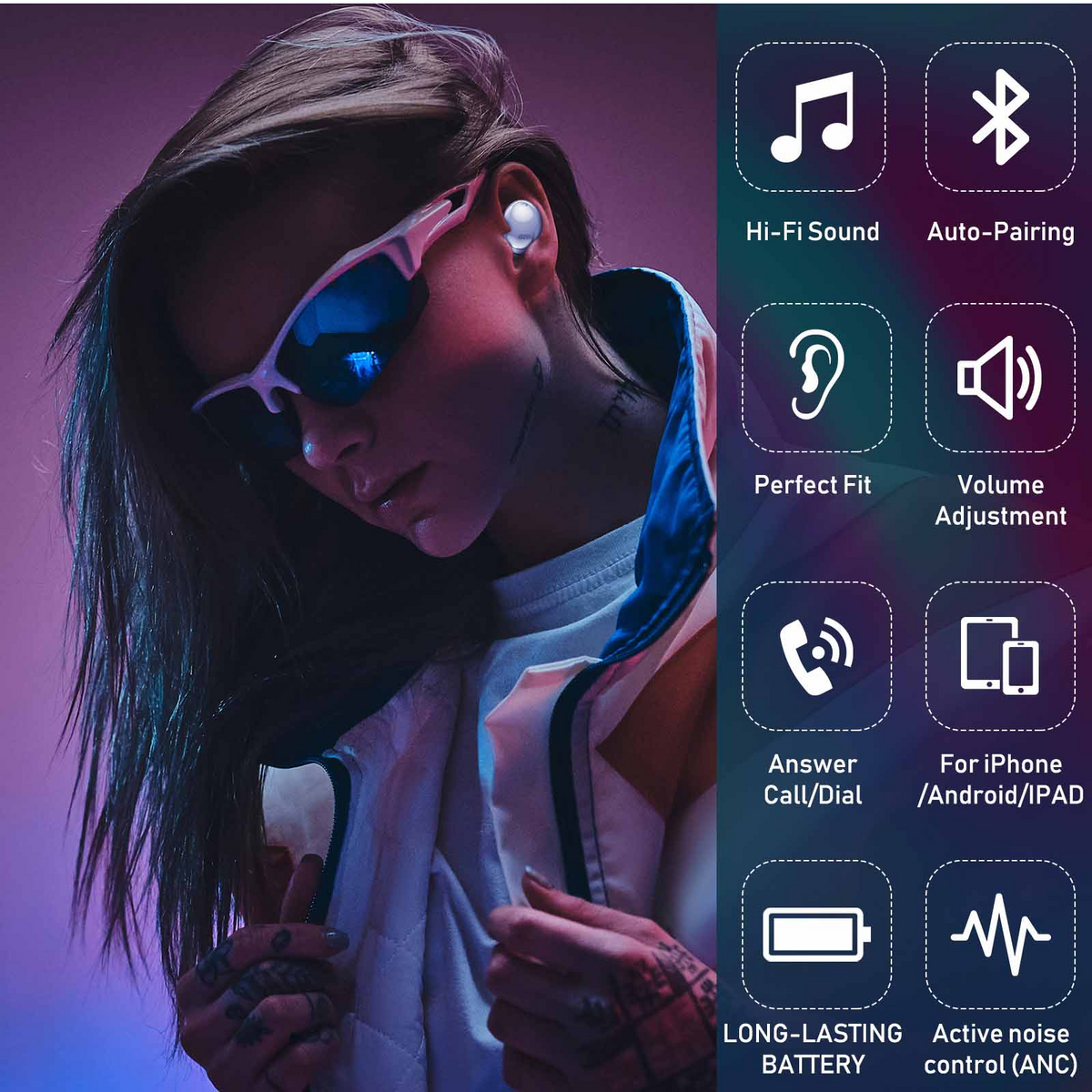 Purple True Wireless Earbuds with Active Noise Cancelling C671
