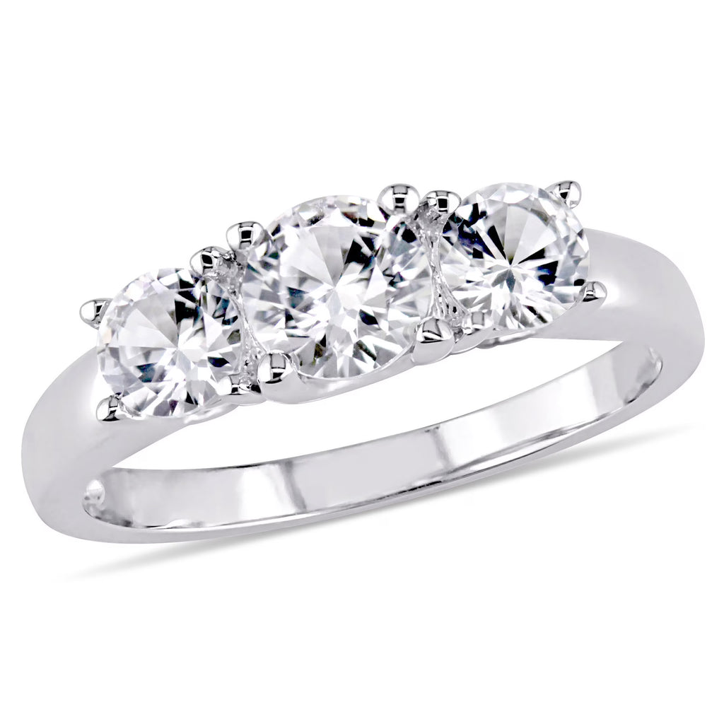 Created White Sapphire 10kt White Gold 3-Stone Round-Cut Engagement Ring I9631