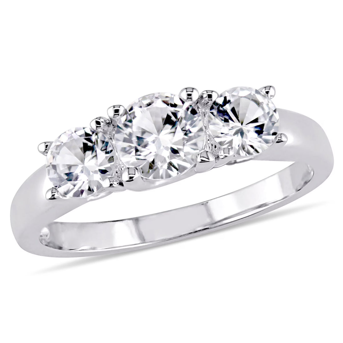 Created White Sapphire 10kt White Gold 3-Stone Round-Cut Engagement Ring I9631