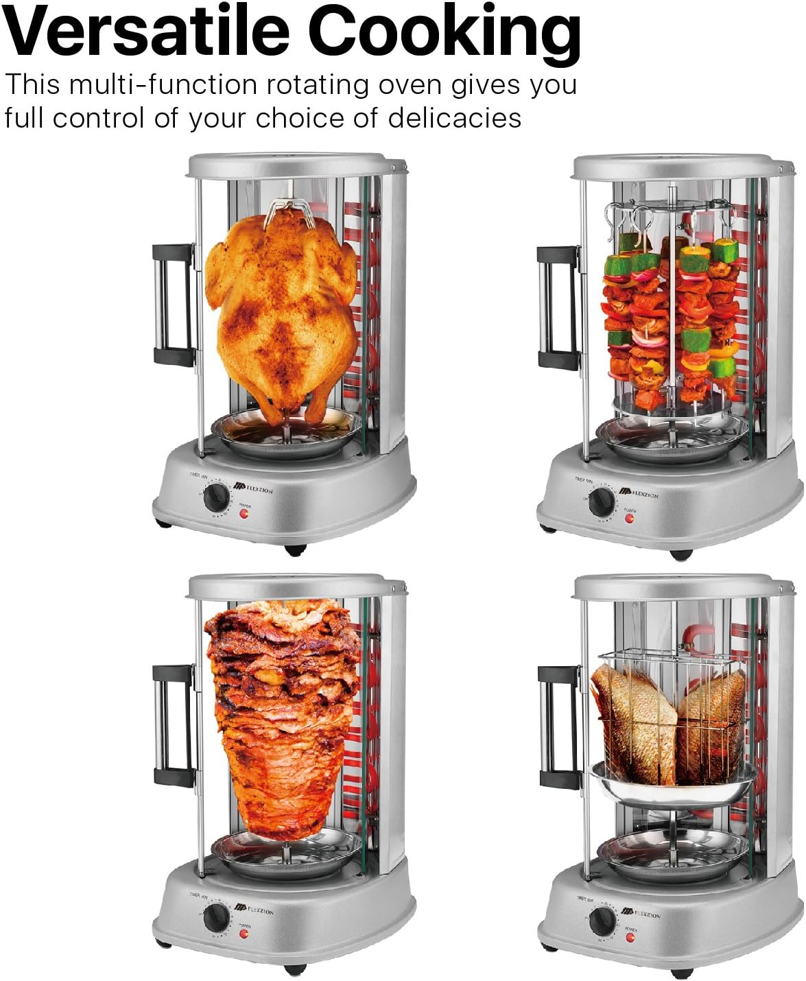 Stainless Steel Countertop Rotisserie Oven with Bake Ware Skewers T871