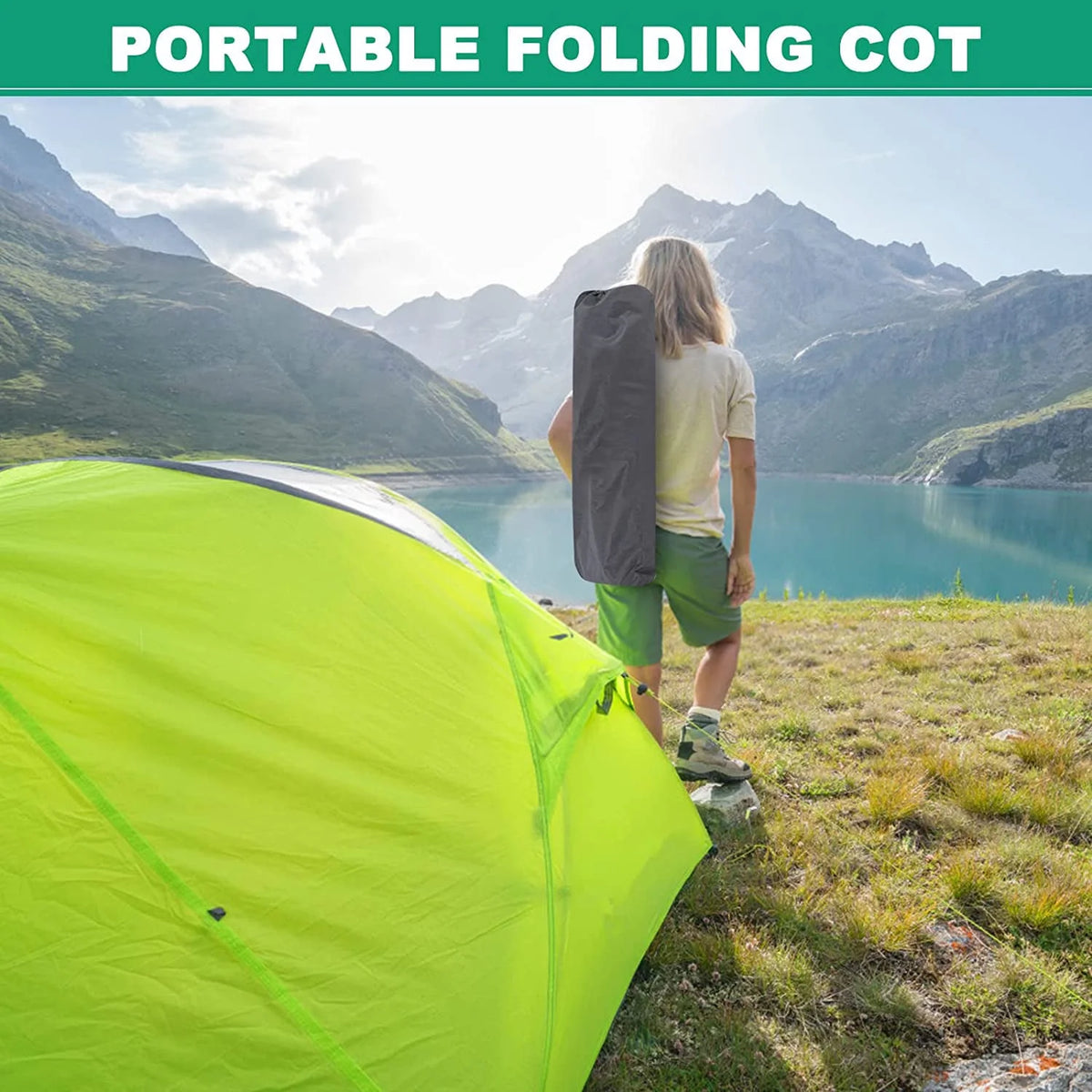 Folding Camping Cots with 2 Sided Mattress and Carry Bag Q285955