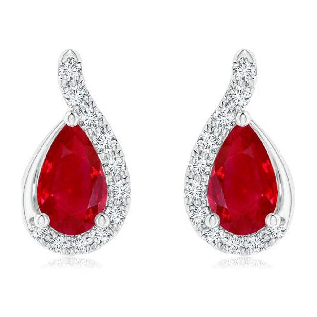 Natural Ruby and Diamond Studs Earrings in Platinum N4889