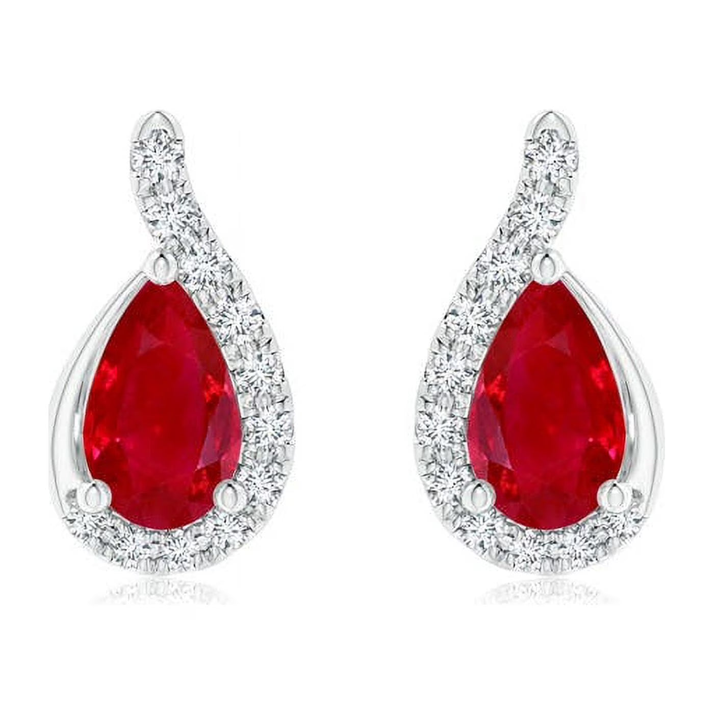 Natural Ruby and Diamond Studs Earrings in Platinum N4889