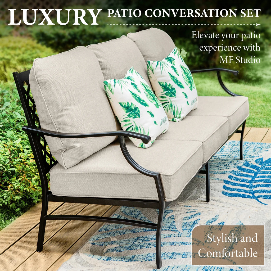 Beige 5-Seat Outdoor Patio Conversation Sofa Set W65008