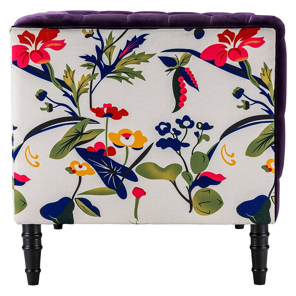 Purple Velvet and Beige Linen Floral Loveseat D4474