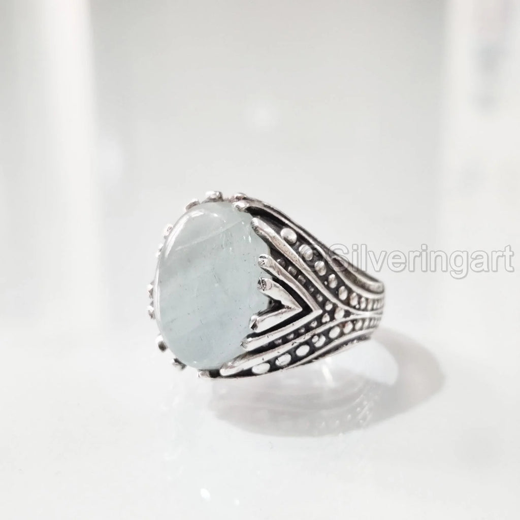 925 Silver Aquamarine Mens Ring S6082