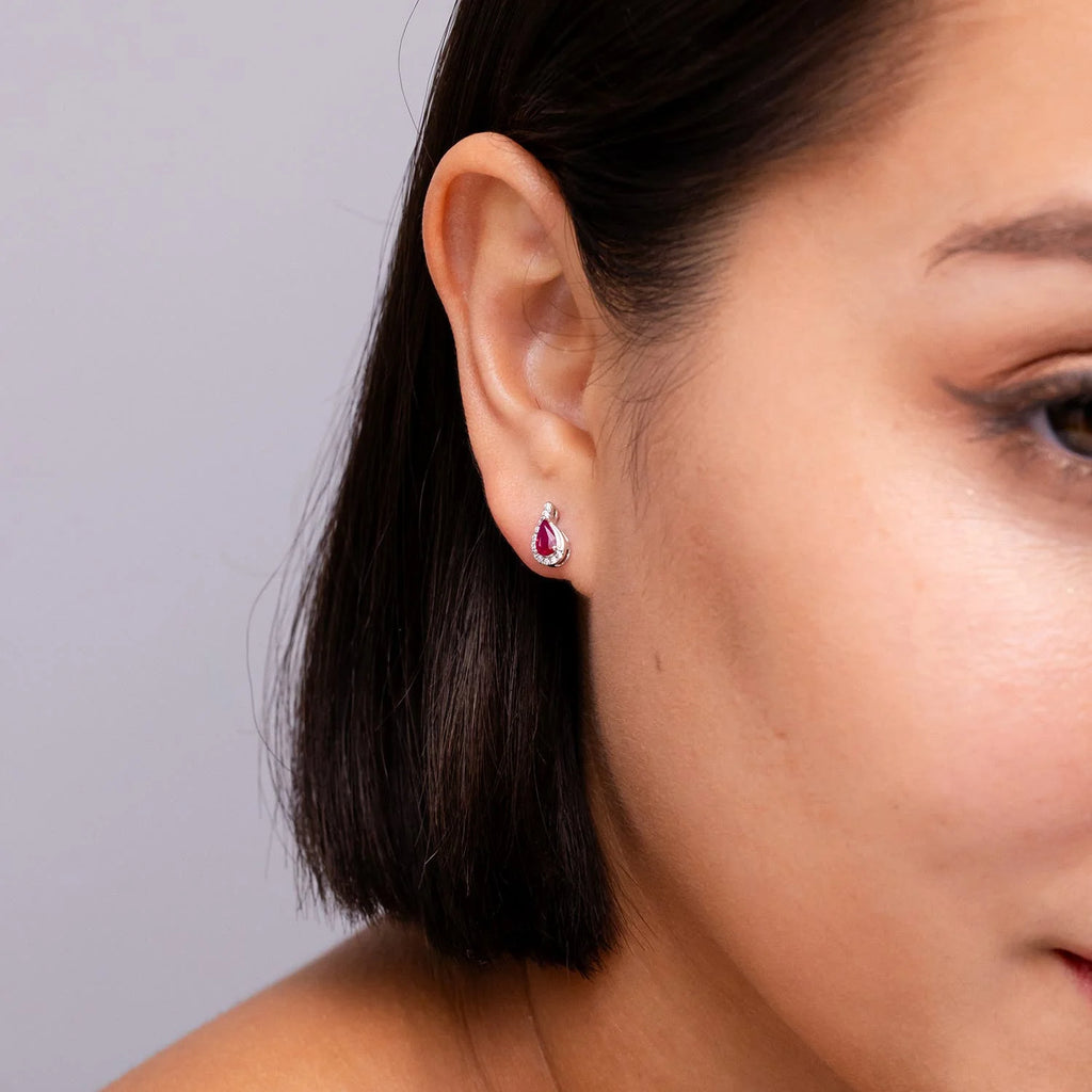 Natural Ruby and Diamond Studs Earrings in Platinum N4889