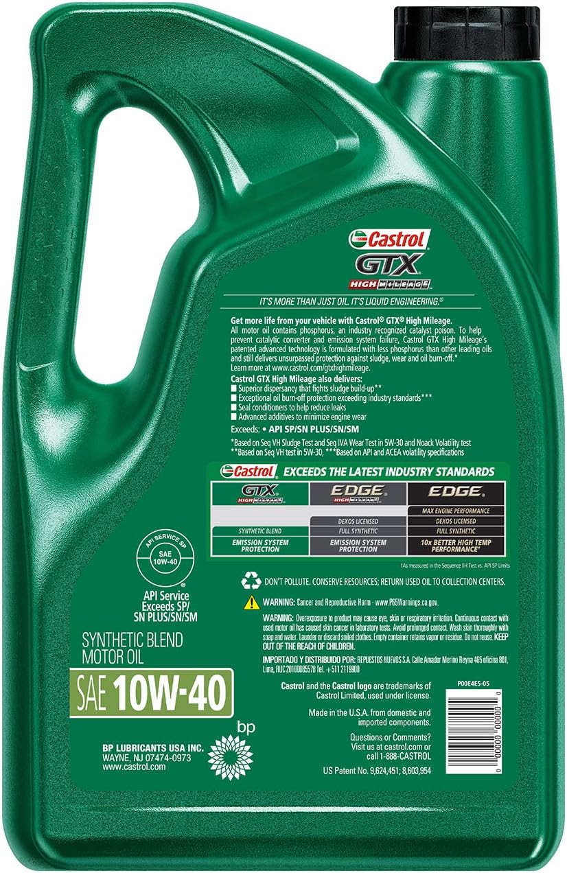 10W-40 High Mileage Motor Oil 5 Quart Pack of 3 W722898