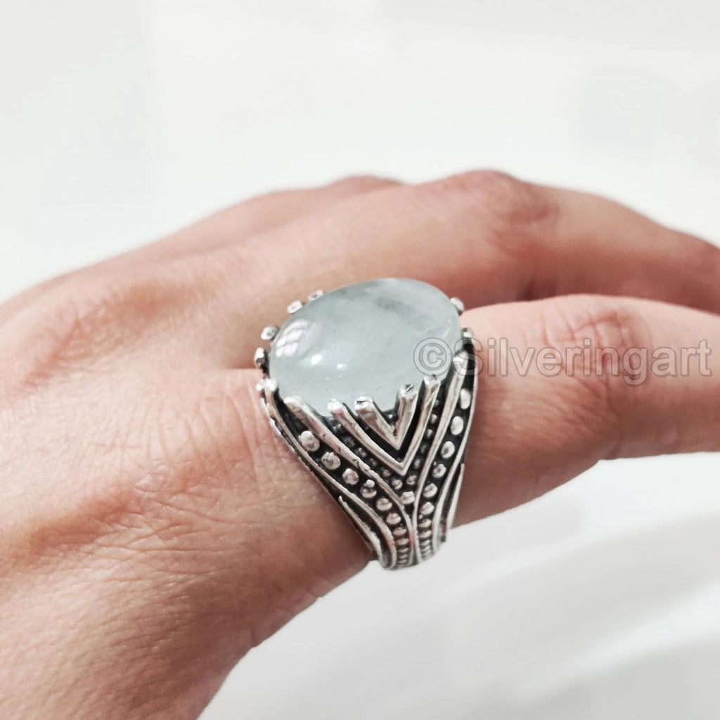 925 Silver Aquamarine Mens Ring S6082