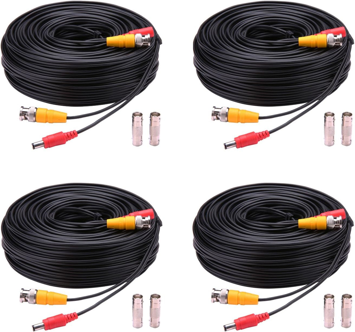 4x150ft Siamese BNC Video and Power Security Camera Cable with 2 Female Connectors, White, Pack of 2 D5900