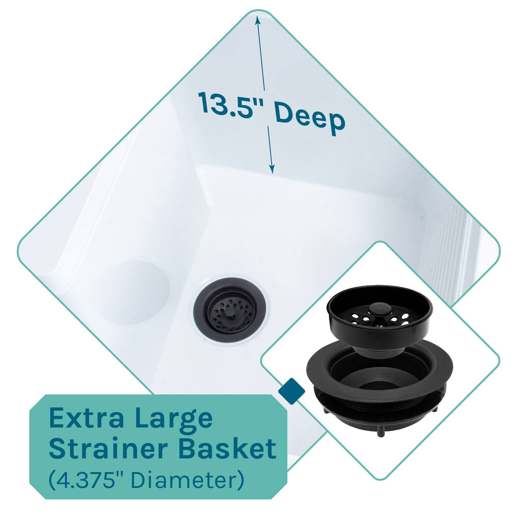 White Utility Sink with Black Pull-Down Faucet 18 Gallon C925