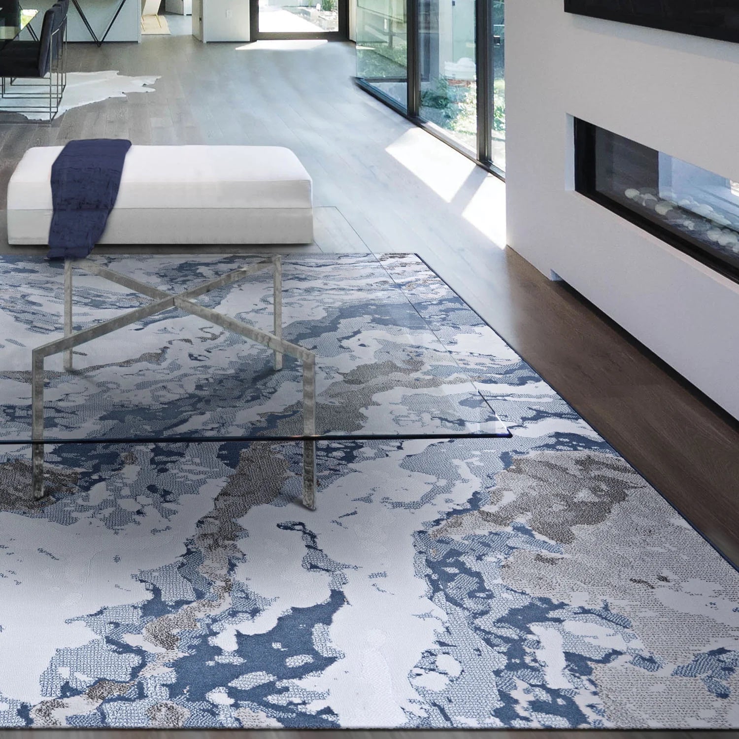 Abstract Marble Area Rug, 5'3" x 7'6", Grey T905057