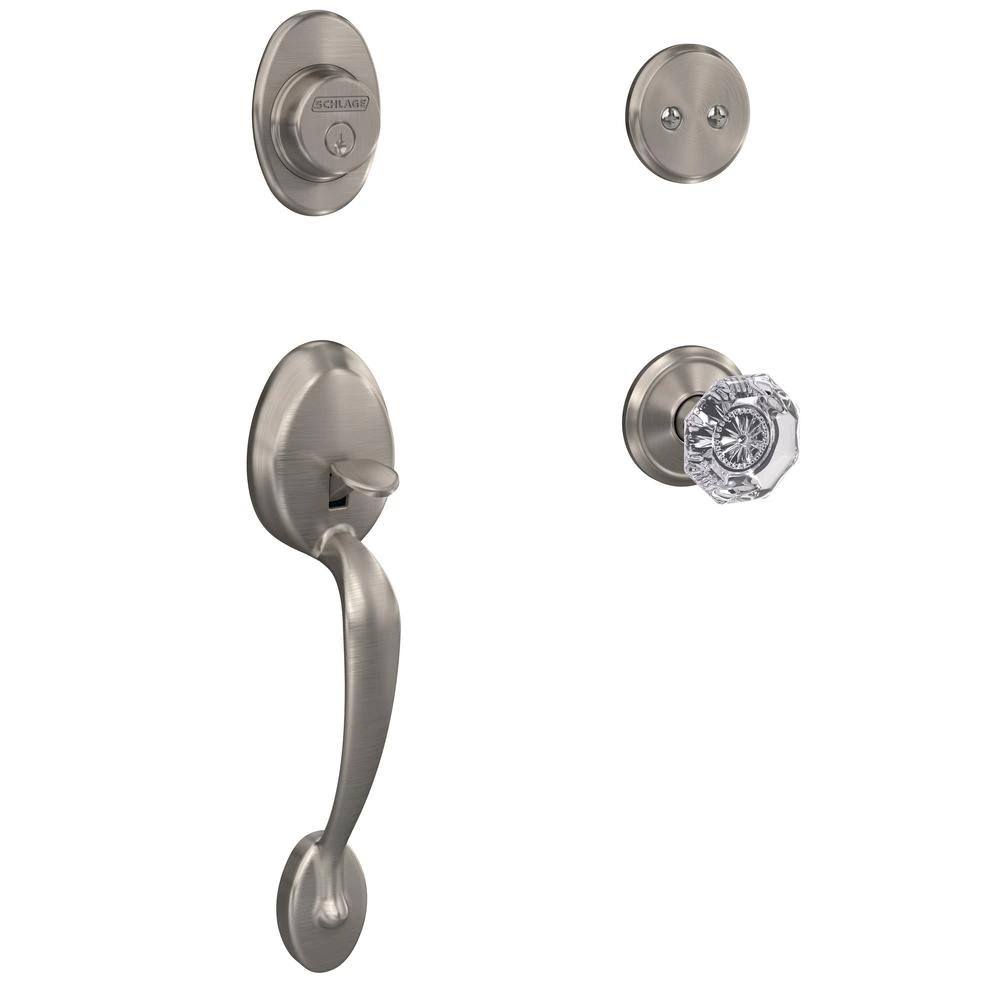 Satin Nickel Single Cylinder Door Handleset with Glass Door Knob A26202