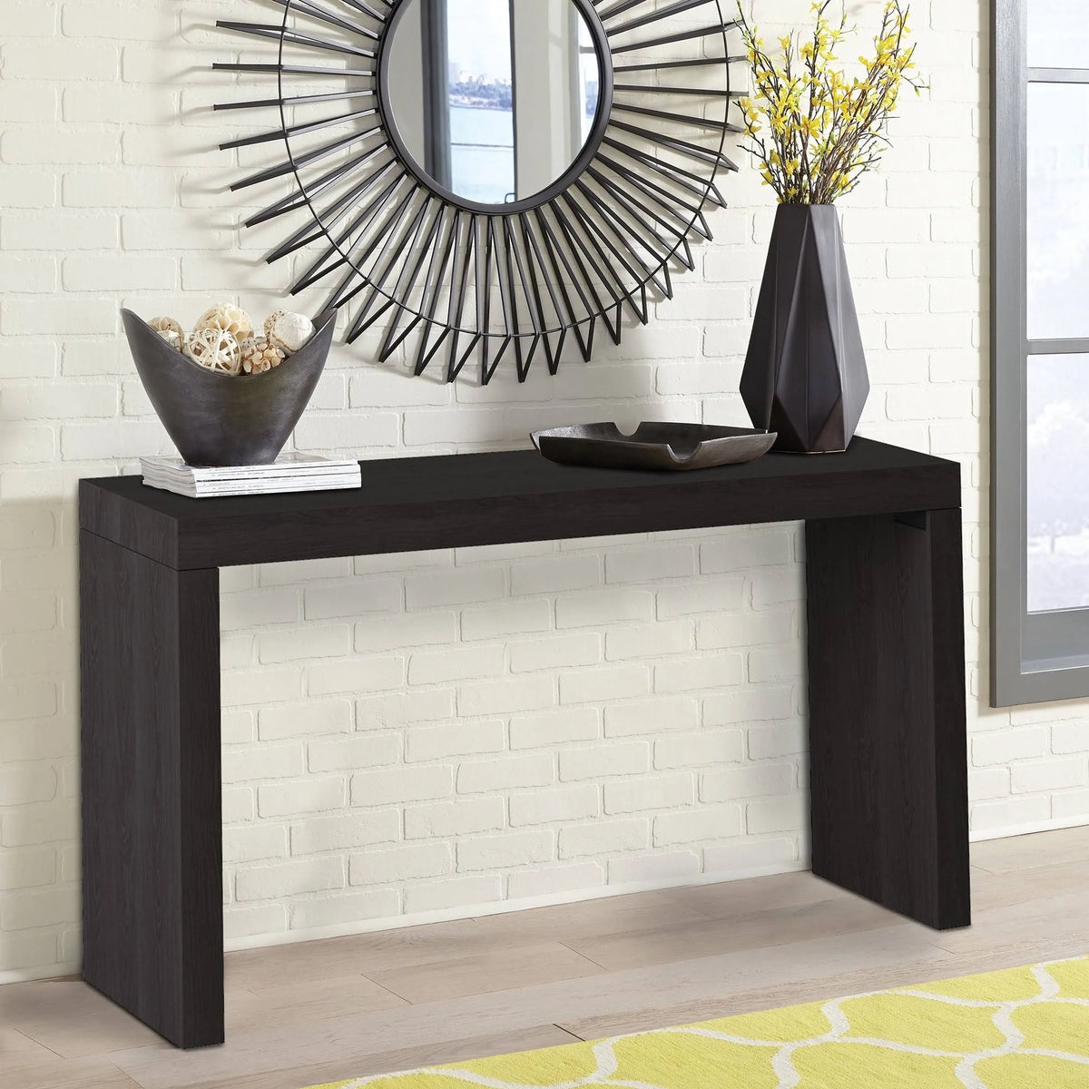 Black Wood Grain Veneer Console Table D8739
