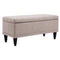 Cream White Tufted Linen Fabric Ottoman Storage Bench F882238