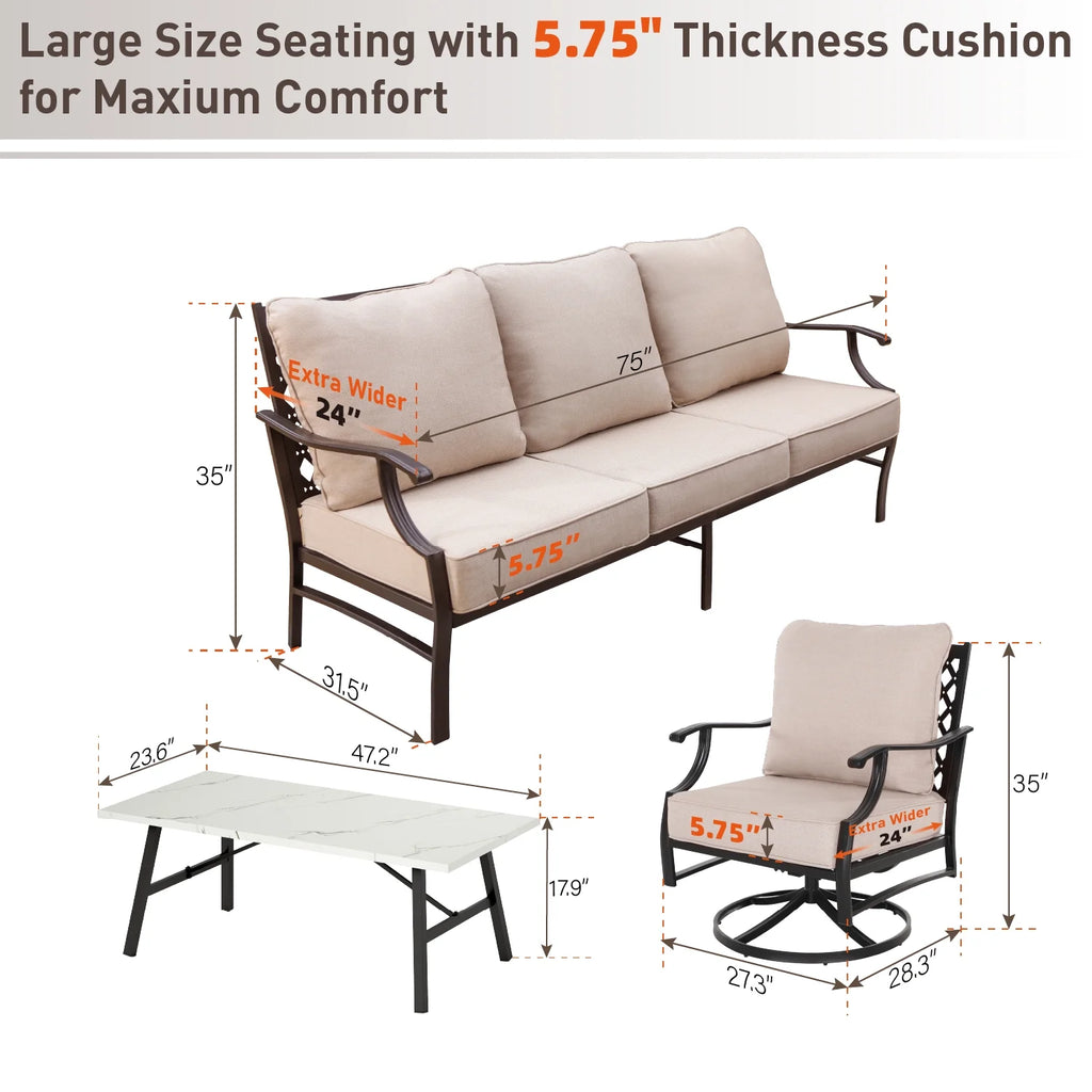 Beige 5-Seat Outdoor Patio Conversation Sofa Set W65008
