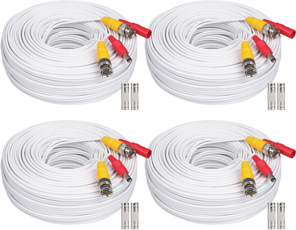 4x150ft Siamese BNC Video and Power Security Camera Cable with 2 Female Connectors, White, Pack of 2 D5900
