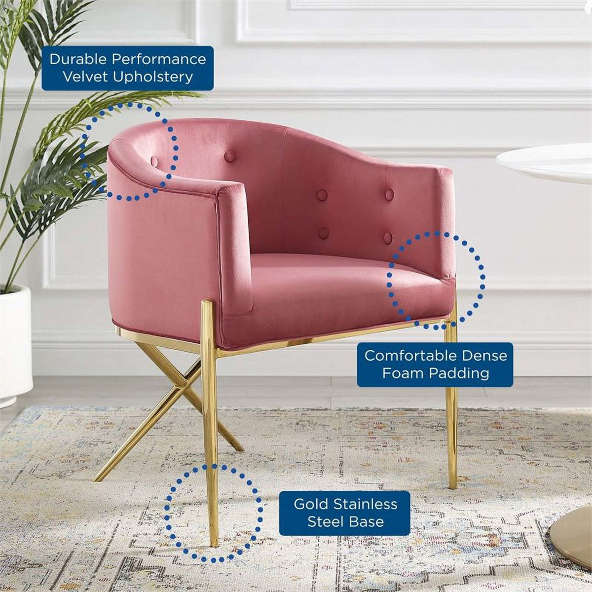 Pink Velvet Tufted Accent Dining Arm Chair M366