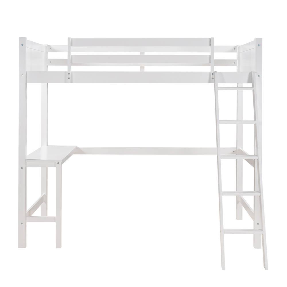 White Twin Size Loft Bed with Desk T60613