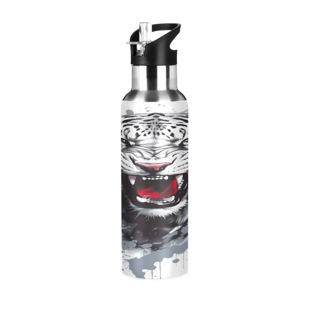 Black and White Stainless Steel Insulated Water Bottle with Straw Lid I9207