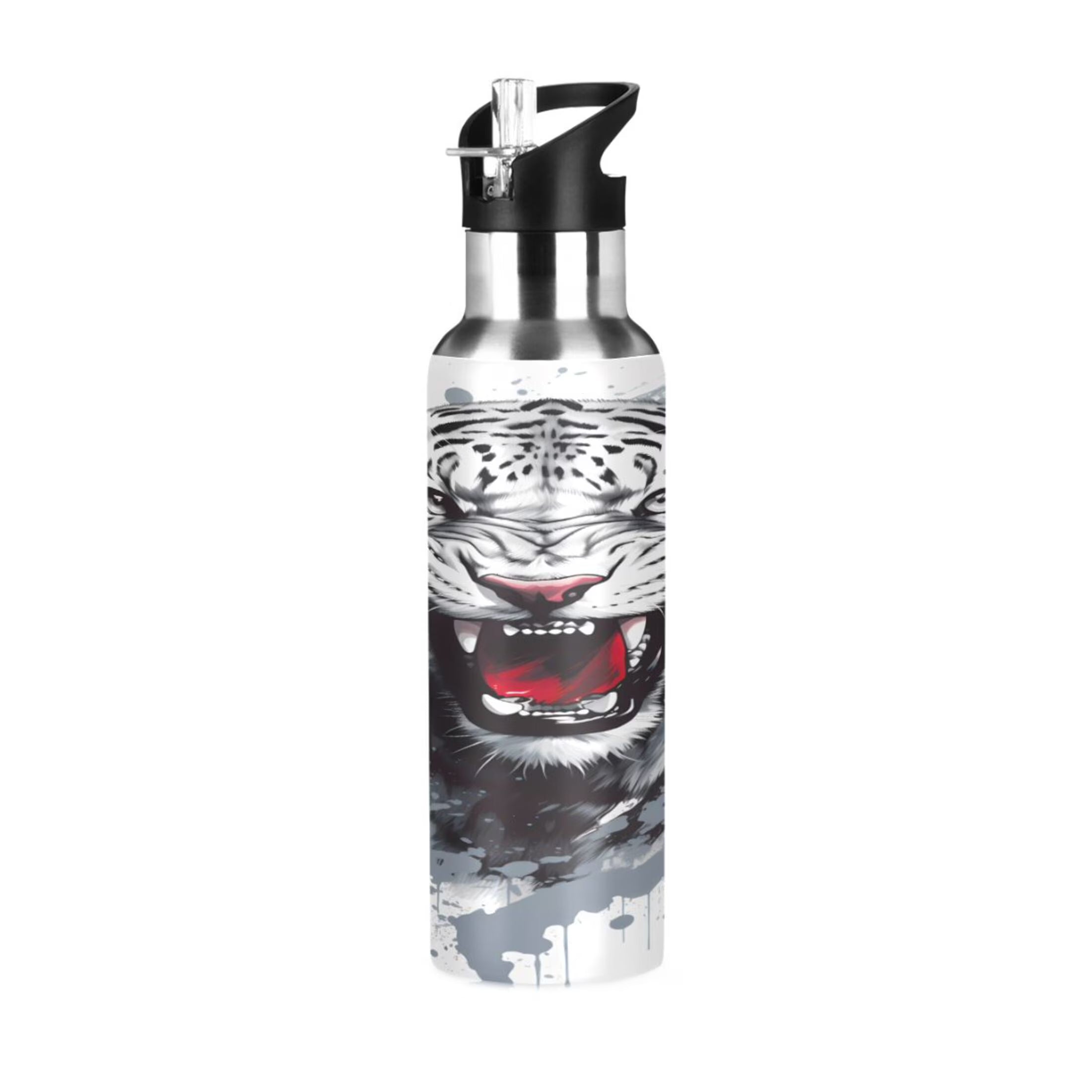 Black and White Stainless Steel Insulated Water Bottle with Straw Lid I9207