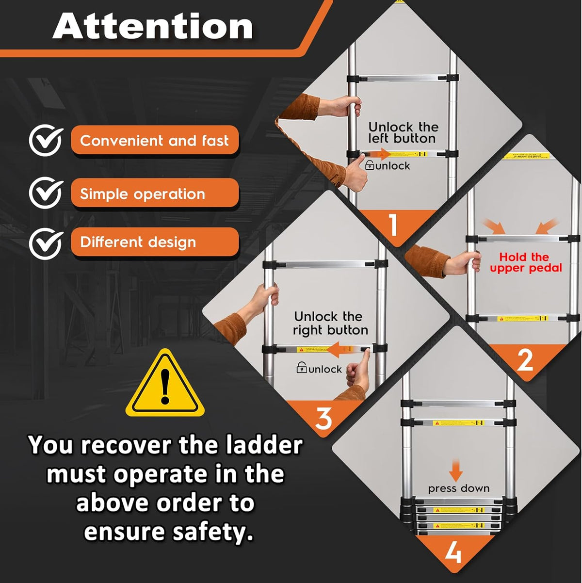 12.5 FT Aluminum Telescoping Ladder with Stabilizers V55279