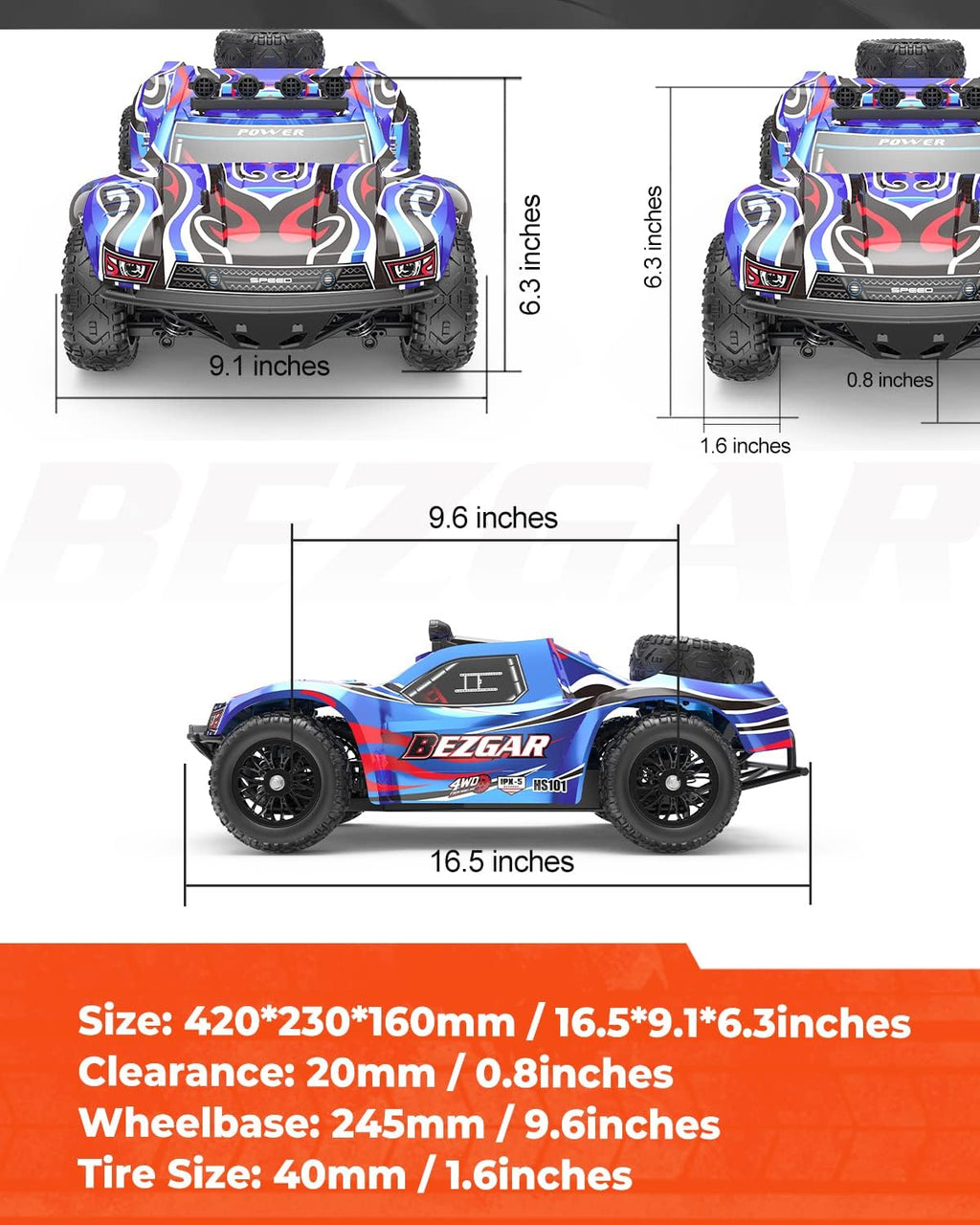 1:10 Scale 4WD Remote Control Monster Truck with 2 Rechargeable Batteries S2317