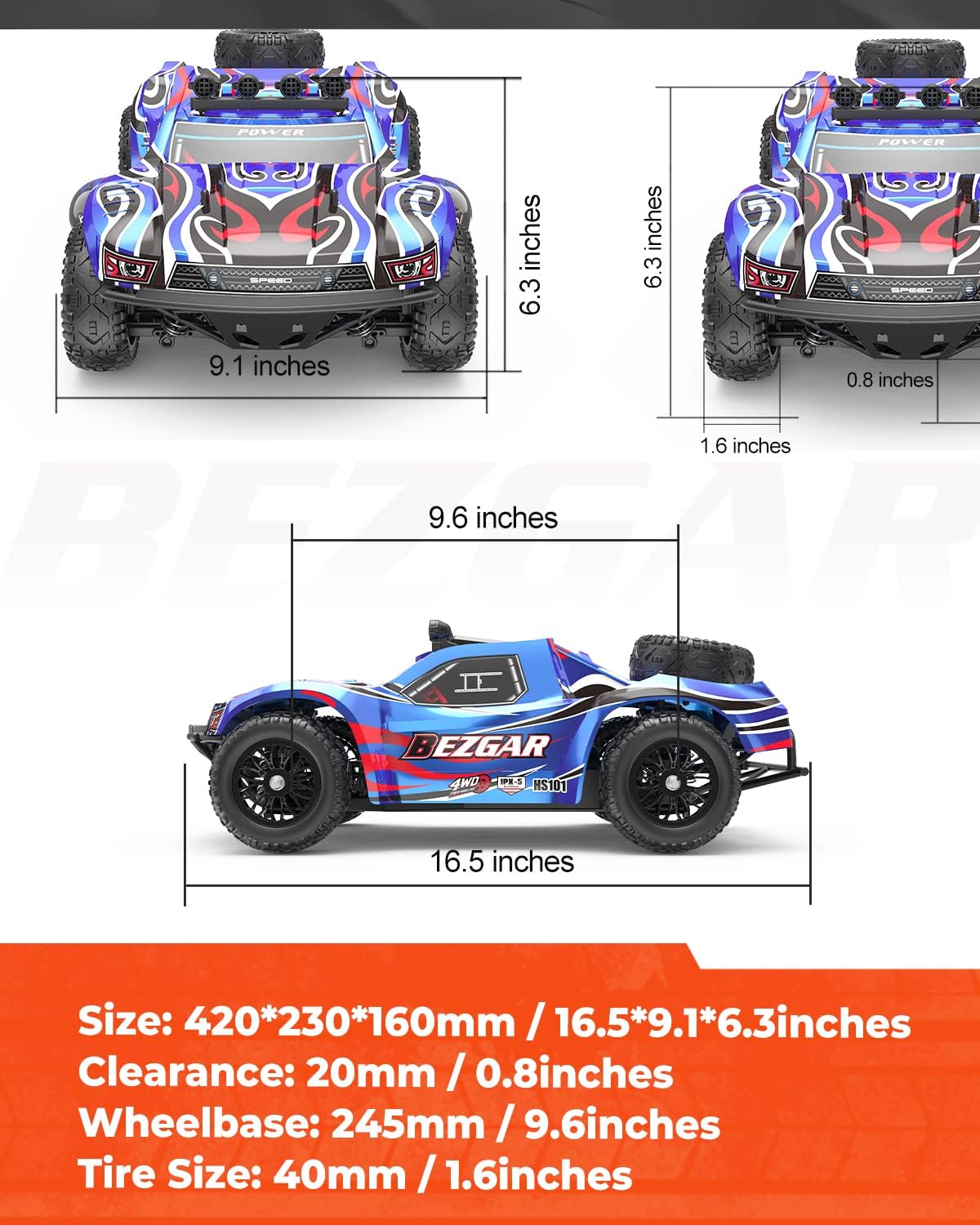 1:10 Scale 4WD Remote Control Monster Truck with 2 Rechargeable Batteries S2317