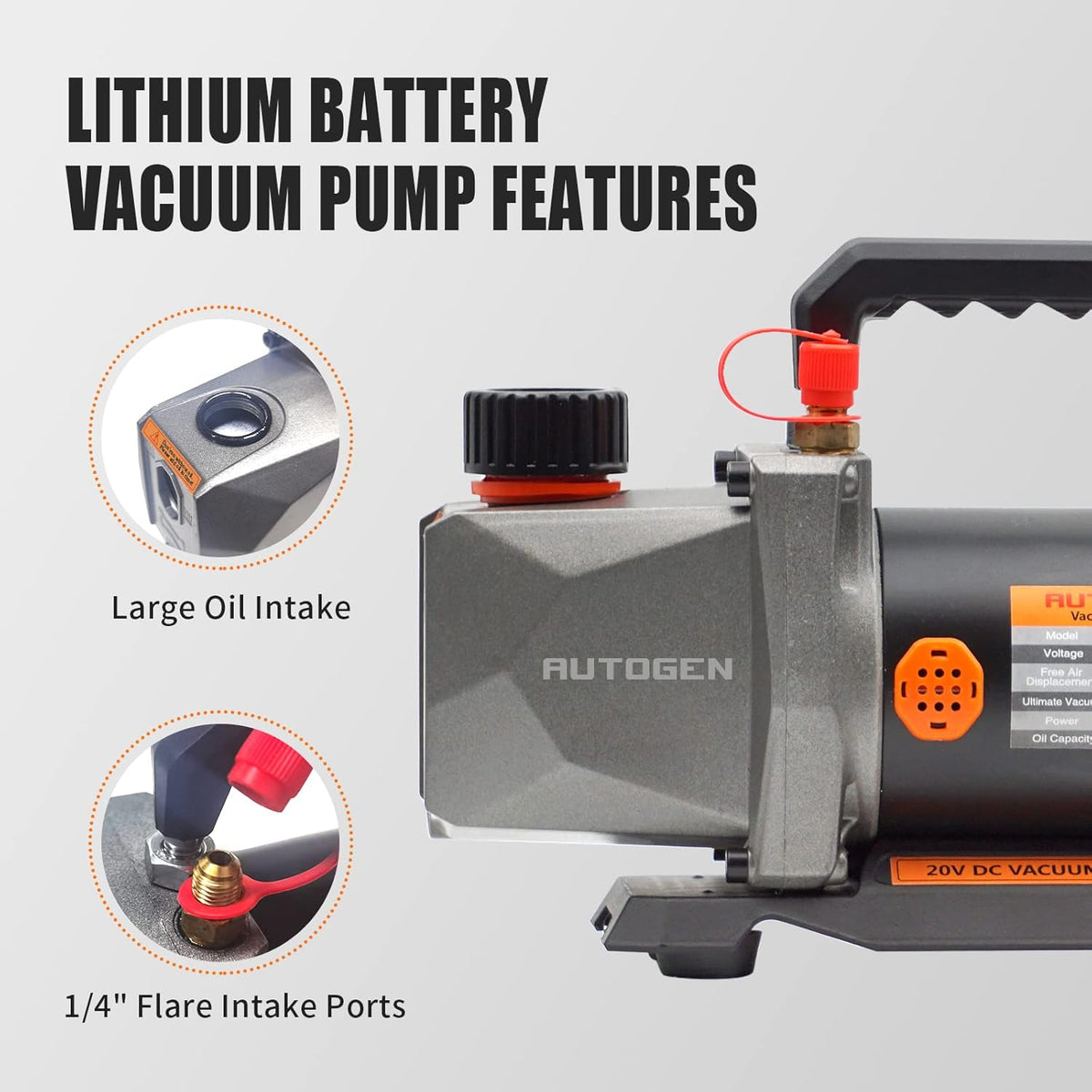Single-Stage Vacuum Pump 3CFM 20V Lithium Battery DC Inverter 60 microns 1/4HP K288322