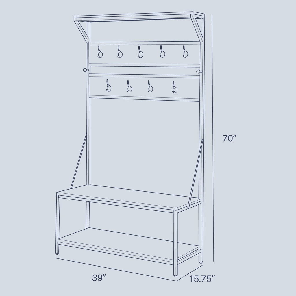 4-in-1 Hall Tree Wood Coat Rack with Metal Frame X899034